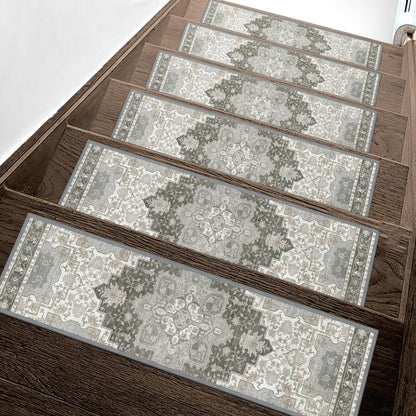 sarben Non Slip Stair Treads for Wooden Steps 15PCS - 8"x30" Indoor Safety Carpet, Edging Mats with TPE Adhesive Backing, Pet and Elderly Friendly Stair Rugs (Taupe) - Colors A