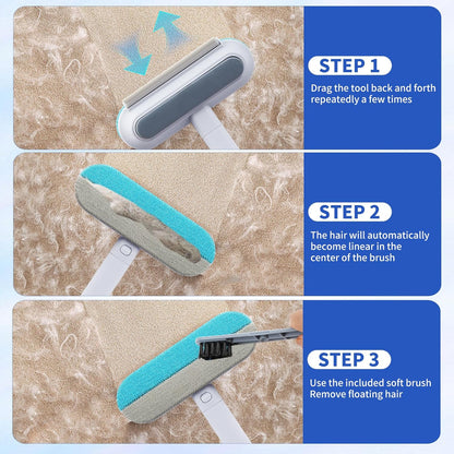 Cat Hair Remover 4-in-1 Multi-Functional Brush Double-Sided, Reusable & Washable Lint Cleaner for Dog and Cat Hair Gentle on Furniture, Sofa, Carpets, Clothing, Pet Beds - 17" Long Handle (2026 New)
