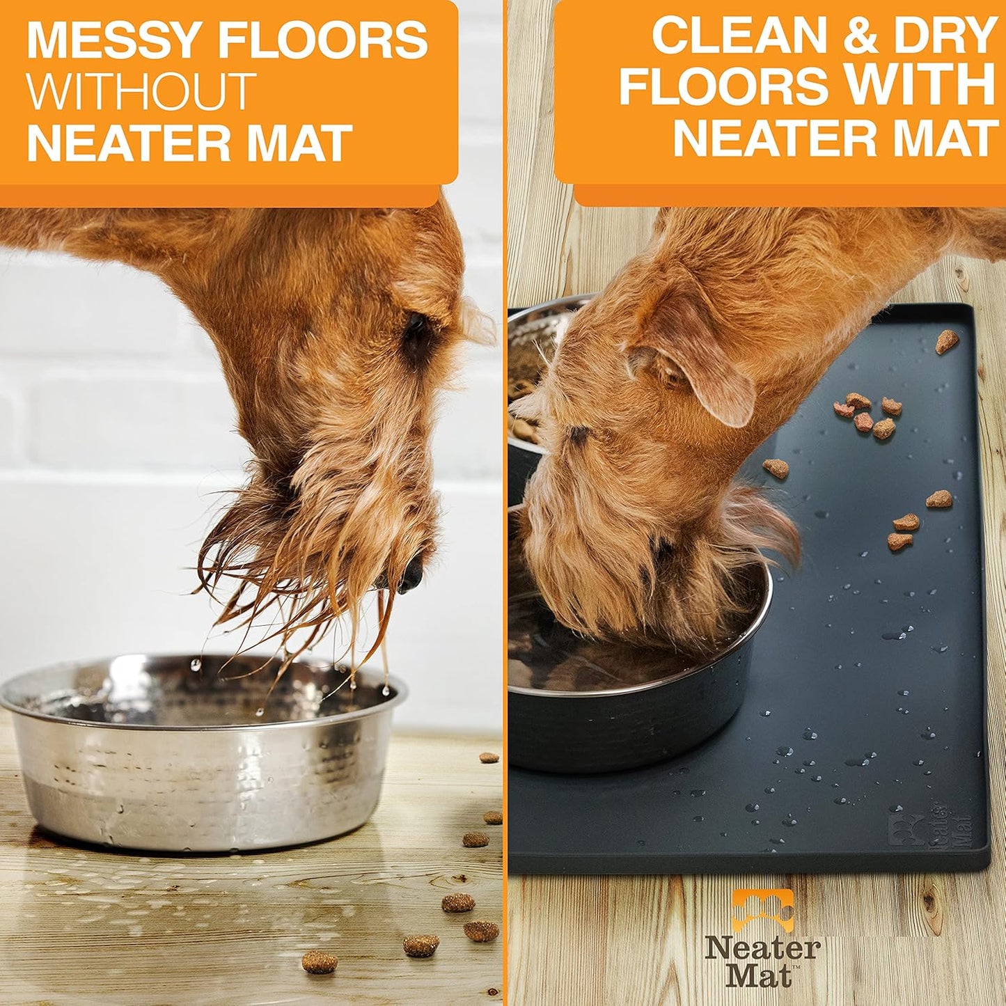 Neater Pet Brands Neater Mat Cat & Dog Food Mat, Waterproof & BPA-Free Silicone Placemat with Raised Edge for Under Food and Water Bowls, 19" x 12", Gunmetal Grey