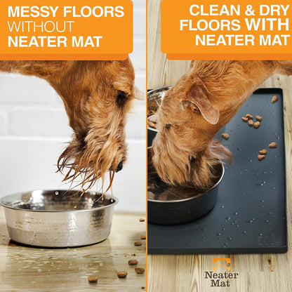 Neater Pet Brands Neater Mat Cat & Dog Food Mat, Waterproof & BPA-Free Silicone Placemat with Raised Edge for Under Food and Water Bowls, 19" x 12", Gunmetal Grey
