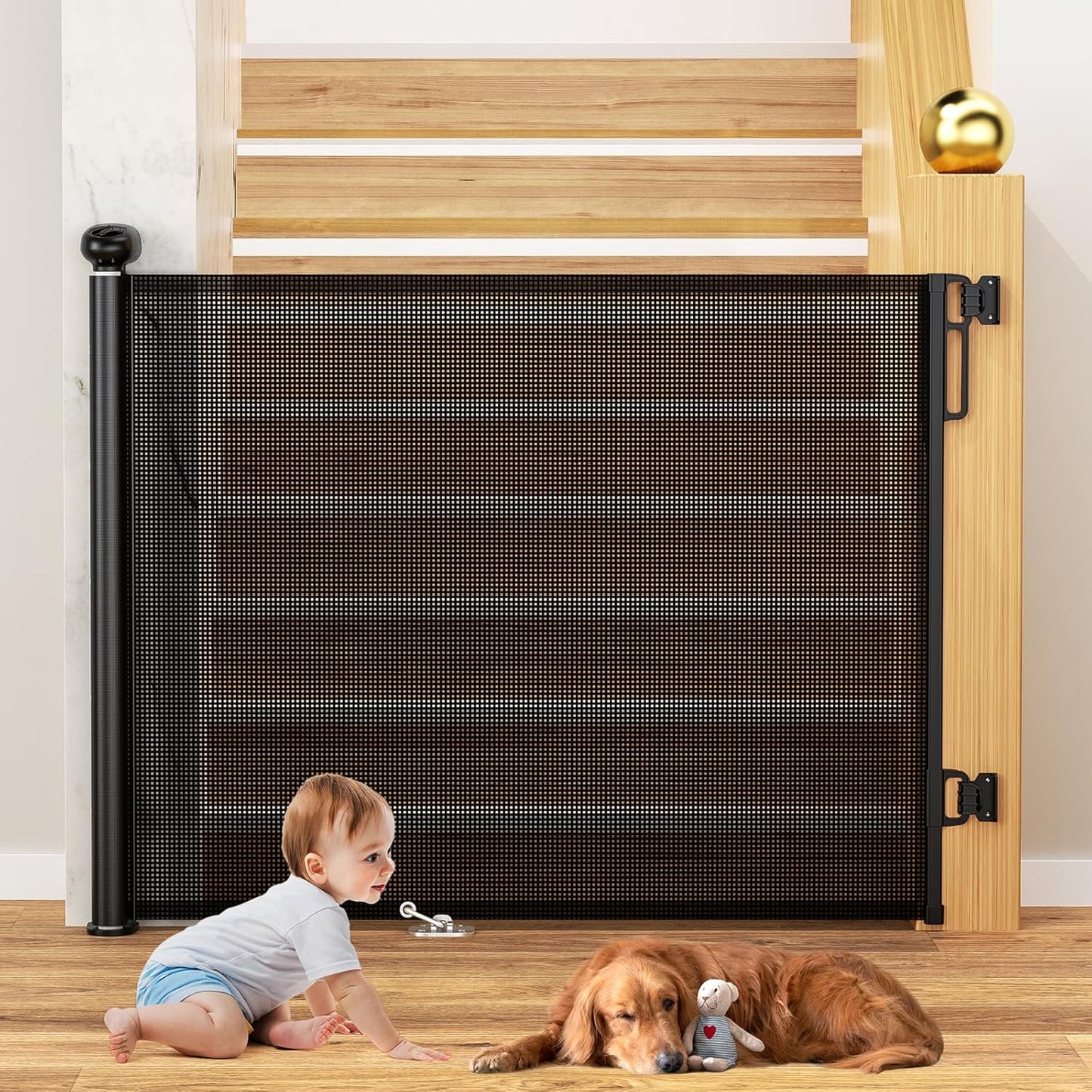 Uamector 138-Inch Extra Wide Retractable Baby Gate & Dog Gate, Reinforced Mesh Safety Gate Adjustable for Large Openings - Stairs, Doorways, Hallways - Indoor/Outdoor Use