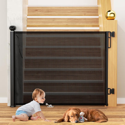 Uamector 138-Inch Extra Wide Retractable Baby Gate & Dog Gate, Reinforced Mesh Safety Gate Adjustable for Large Openings - Stairs, Doorways, Hallways - Indoor/Outdoor Use