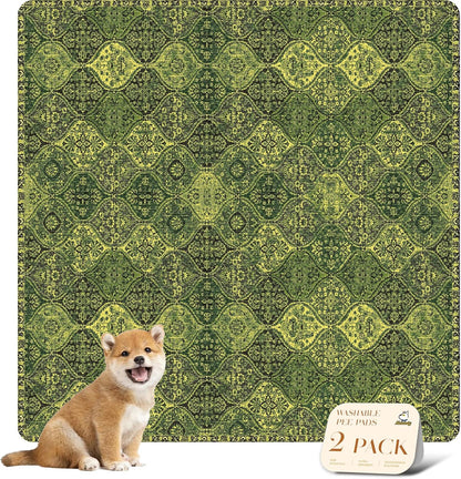 nunubaby Washable Pee Pads for Dogs, Stylish, Non-Slip and Leak-Proof Pee Pads. Reusable Potty Pads for Dogs for Crates and Floors.(Beige/Multi, 24" x48" )