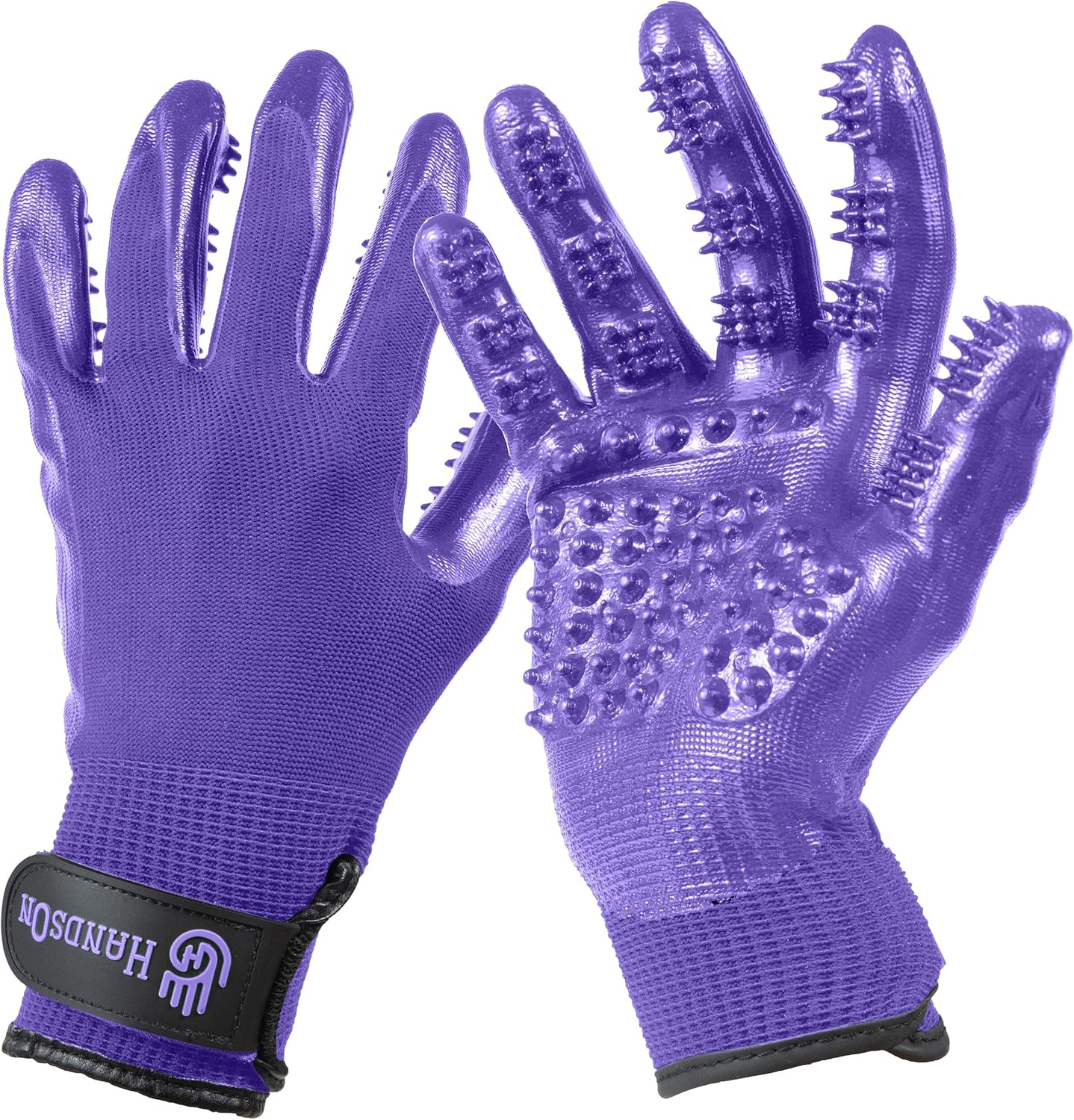 H HandsOn Pet Grooming Gloves - Patented #1 Ranked, Award Winning Shedding, Bathing, & Hair Remover Gloves - Gentle Brush for Cats, Dogs, and Horses (Black, Medium)