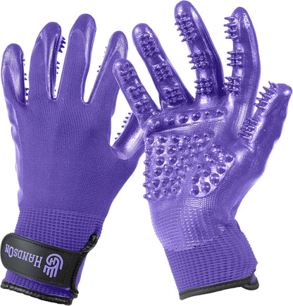 H HandsOn Pet Grooming Gloves - Patented #1 Ranked, Award Winning Shedding, Bathing, & Hair Remover Gloves - Gentle Brush for Cats, Dogs, and Horses (Black, Medium)