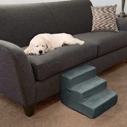 3-Step Pet Stairs - Nonslip Foam Dog and Cat Steps with Removable Zippered Microfiber Cover - 2-Tone Design for Home or Vehicle Use by PETMAKER (Tan)