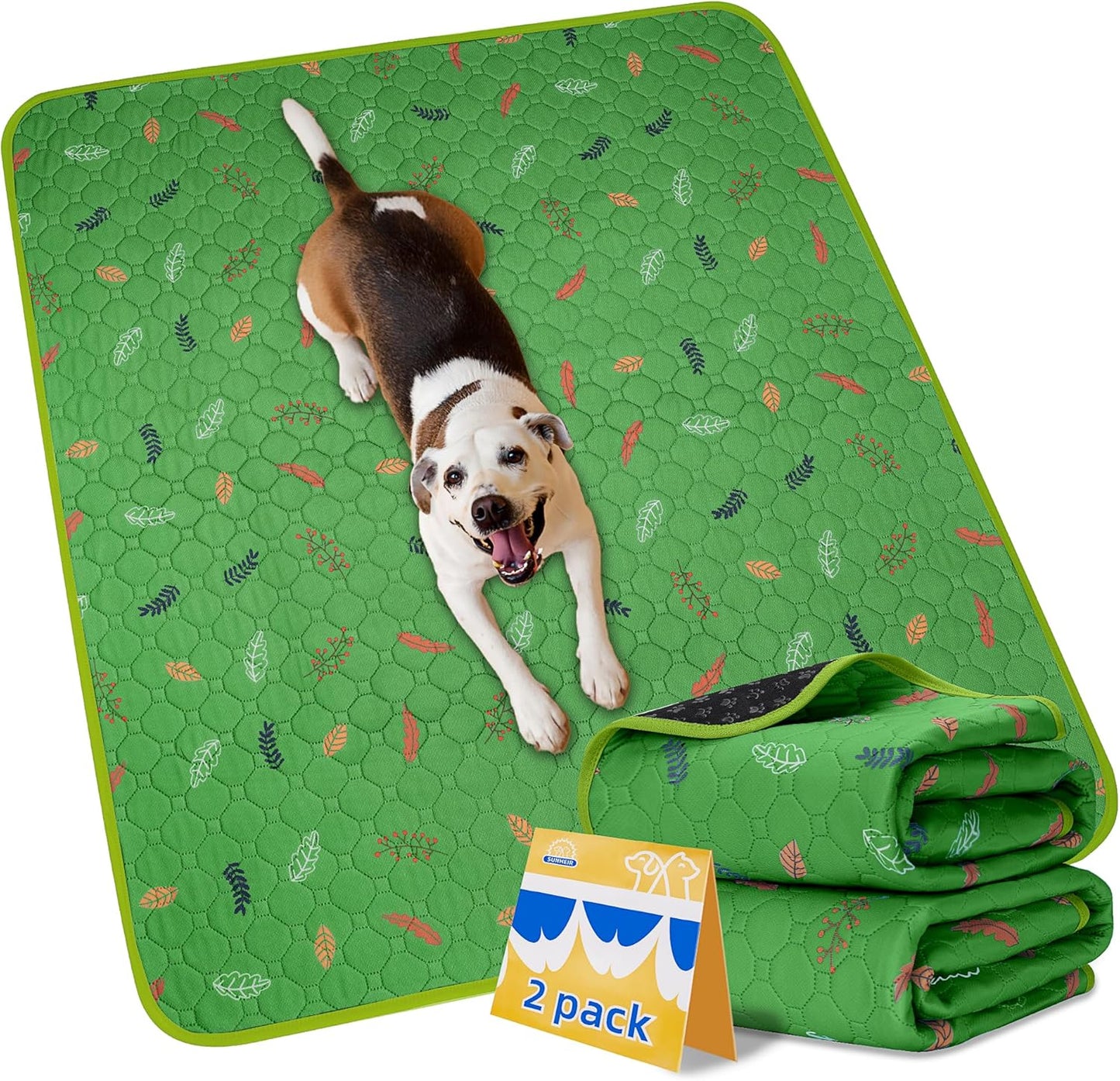 Sunheir Washable Pee Pads for Dogs Large 48" x 48" 2-Pack Reusable Puppy Pads Pet Training Pads, Absorb Dog Mats, Whelping Pad, Non-Slip Protects Against Urine Leakage (Leaves - Deep Grey, 48x48)
