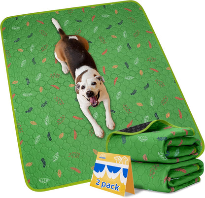 Sunheir Washable Pee Pads for Dogs Large 48" x 48" 2-Pack Reusable Puppy Pads Pet Training Pads, Absorb Dog Mats, Whelping Pad, Non-Slip Protects Against Urine Leakage (Leaves - Deep Grey, 48x48)