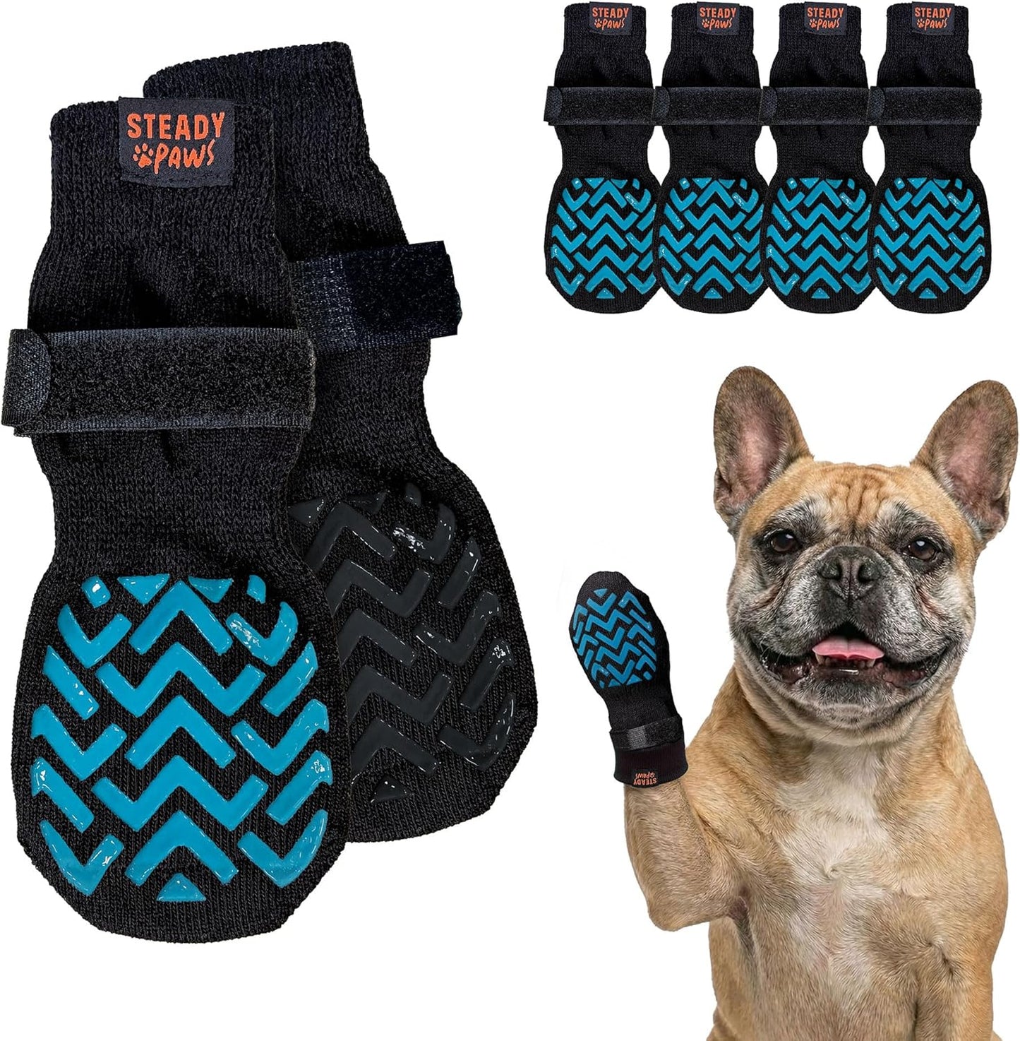 Anti-Slip Socks for Dogs - Breathable & Washable Non Slip Grippy Socks, Rubberized Paw & Adjustable Strap, Secure Fit to Prevent Slipping, Paw Protection for Senior Dogs, 4 Pack (Size XL)