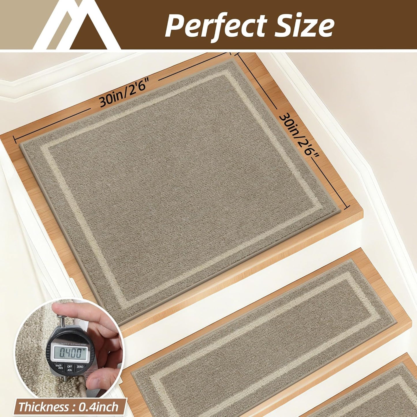 COSY HOMEER Soft Stair Treads Non-Slip Carpet Mat 28inX9in Indoor Stair Runners for Wooden Steps,Stair Rugs for Kids and Dogs, 100% Polyester TPE Backing 4pcs,Beige