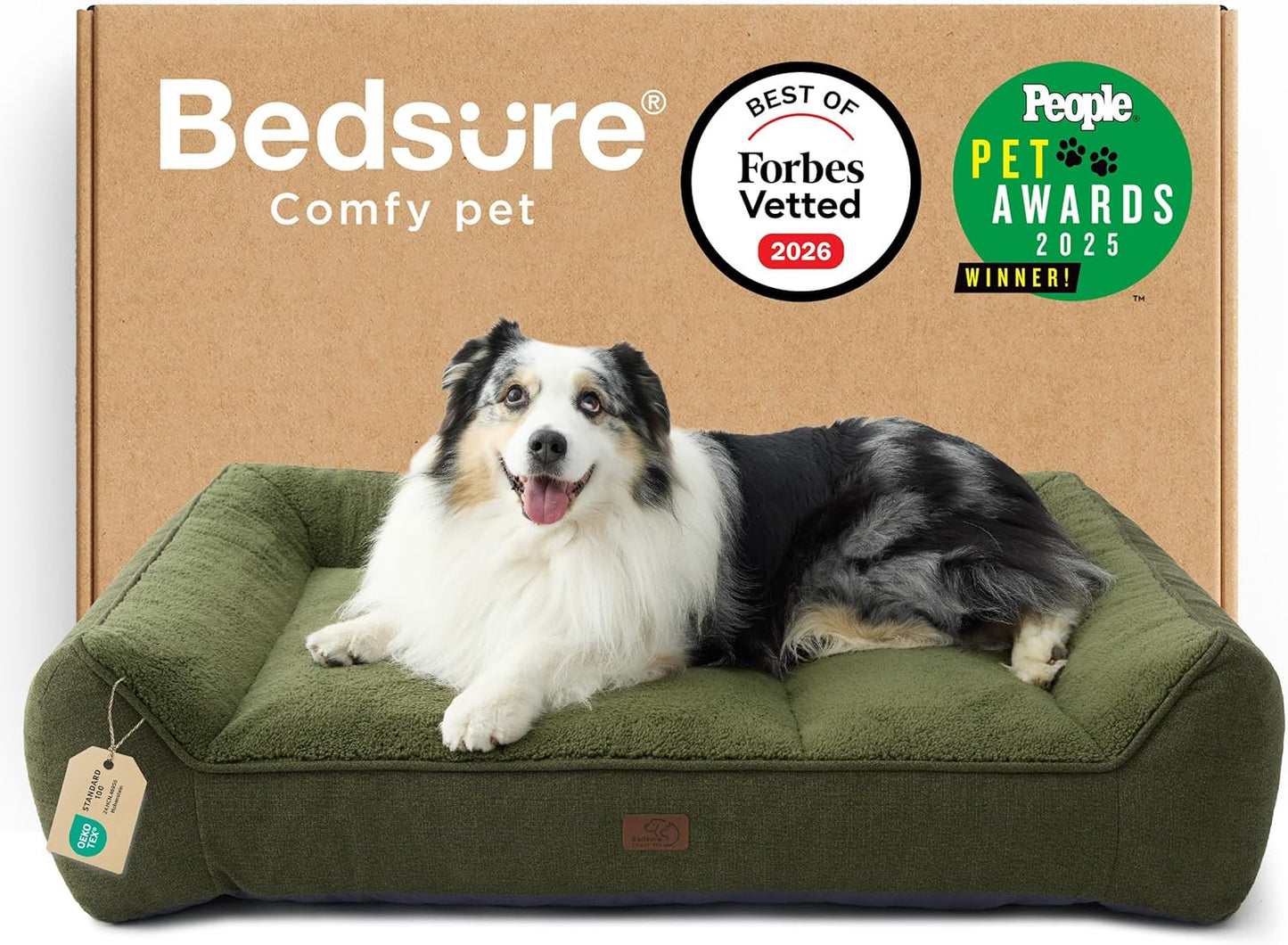 Bedsure SupportMax™ XL Pro Orthopedic Dog Beds Large Sized Dog - Extra Thick Supportive Dogs Couch with Waterproof Washable Cover, Extra Large Comfort Pet Sofa with Sherpa & Nonskid Bottom, Grey, 45"