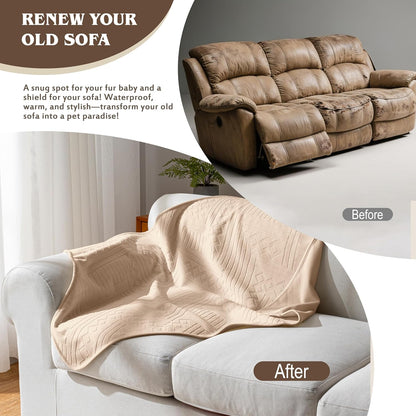 Waterproof Couch Cover, Reversible, Pet-Friendly, Washable and Anti-Slip Couch Covers for Sofa Protection with 3 Cushions, Sofa Slipcovers for Dogs and Cats (71×118in/Brown)