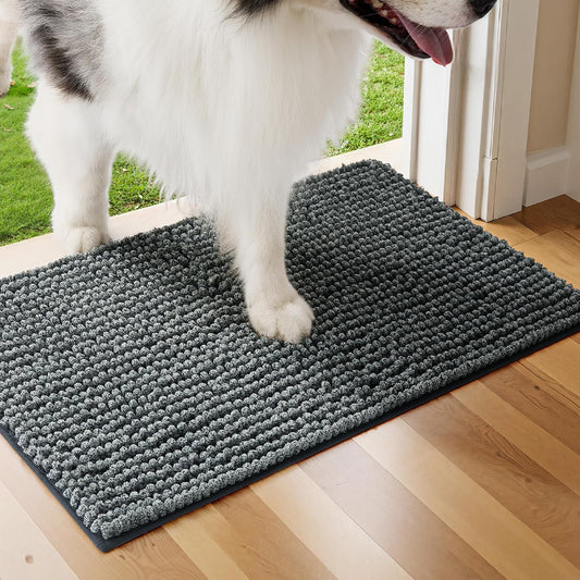 Bedsure Dog Door Mat for Muddy Paws, High-Low Absorbent Chenille Indoor Entrance Mud Dirt Trapper Soak-Stopper, Machine Washable Non-Slip Entryway Rug for Pets, 30"x19" Grey
