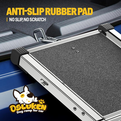 71" Aluminum Alloy Dog Ramp for Car SUV Truck Side Door, Foldable Outdoor Pet Ramp with Heavy Duty Steel Hinges, Non-Slip Traction Surface, Sturdy Ramp for Large Dogs Up to 200 LBS