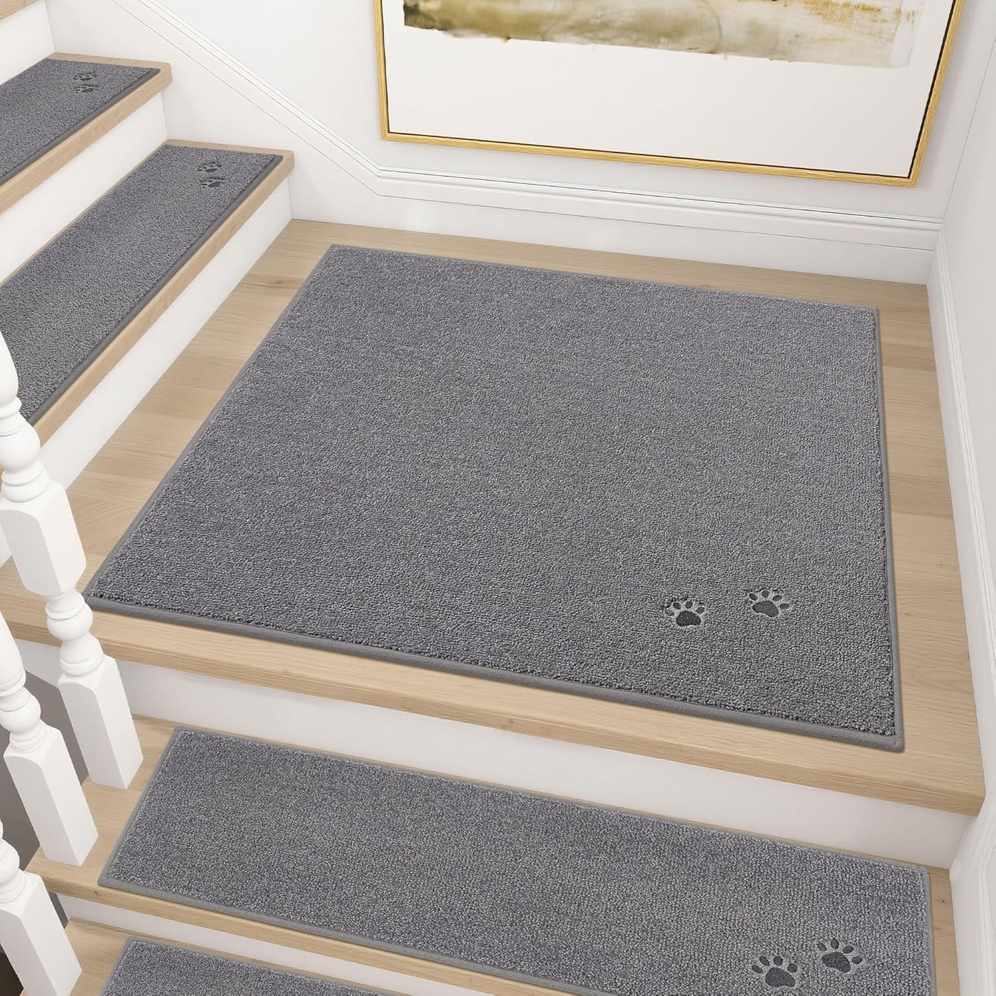 BEQHAUSE Stair Treads for Wooden Steps 28inX9in, Non Slip Carpet Stair Treads Indoor Stair Runners Machine Washable, Soft Stair Rugs Mat Surface Polyester TPE Backing, 4pcs, Charcoal