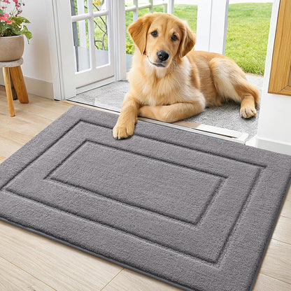 Smiry Dog Door Mat for Muddy Paws, Absorbs Moisture and Dirt, Low-Profile Entryway Mat with Non-Slip Backing, Entry Indoor Outdoor Doormat for Inside Floor (30x20 Inches, Grey, Striped)