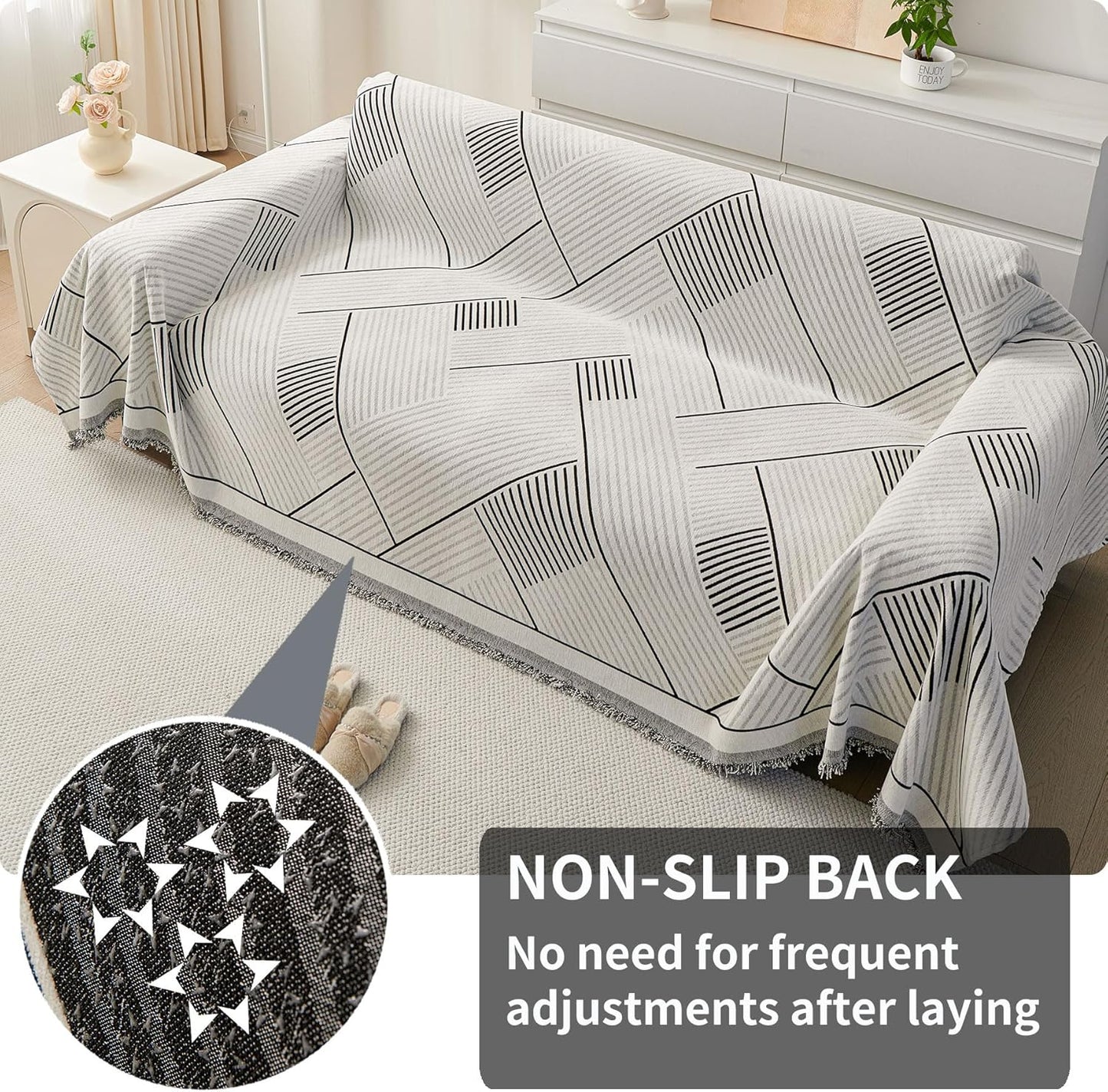 HAOMAIJIA Non Slip Couch Cover Sofa Covers for 3 Cushion Couch Washable sectional Couch Covers for Dogs pet Furniture Protector Couch Cover Blanket for Living Room (Off White, 91"x134")