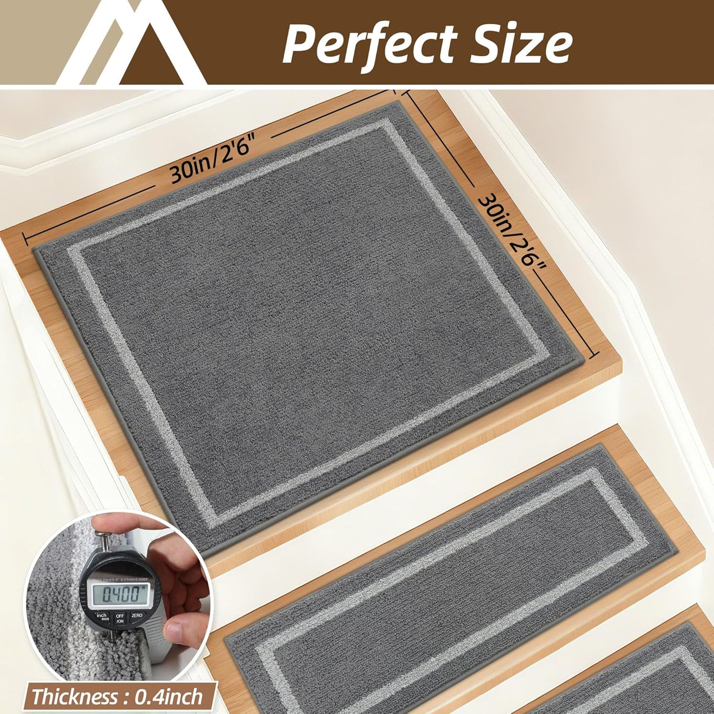 COSY HOMEER Soft Stair Treads Non-Slip Carpet Mat 28inX9in Indoor Stair Runners for Wooden Steps,Stair Rugs for Kids and Dogs, 100% Polyester TPE Backing 4pcs,Beige