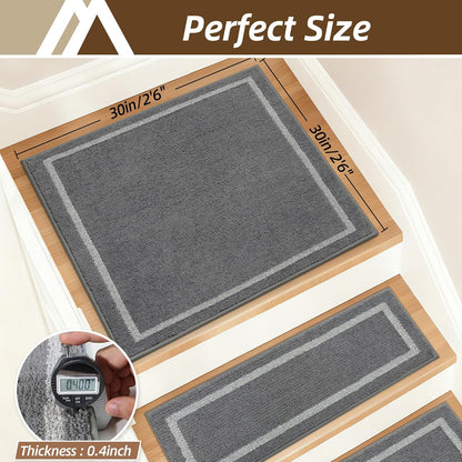 COSY HOMEER Soft Stair Treads Non-Slip Carpet Mat 28inX9in Indoor Stair Runners for Wooden Steps,Stair Rugs for Kids and Dogs, 100% Polyester TPE Backing 4pcs,Beige