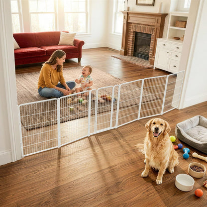 FXW Dog Gate Extra Wide Designed for Indoor Use, Adjustable Width Up to 183-inch Wide (24" H 8 Wire Panels for Puppies and Small Dogs), Black