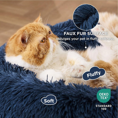 Bedsure Calming Dog Bed Medium Size Dog - Donut Washable Medium Pet Bed, 30 inches Anti-Slip Round Fluffy Plush Faux Fur Cat Bed, Fits up to 45 lbs Pets, Camel