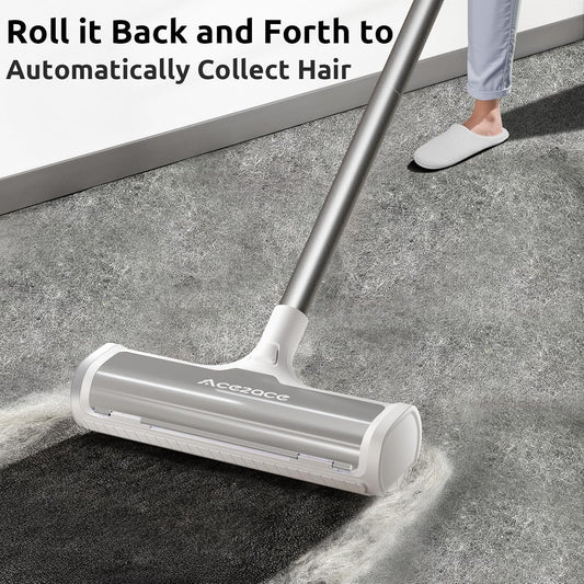 ACE2ACE A3 Pro Carpet Roller for Pet Hair, Carpet Pet Hair Removal Tool, Reusable Large Lint Rollers, 5 Feet Long Handle No Bending No Kneeling, Cat Dog Hair Remover for Carpet, Rugs, Mats, Grey