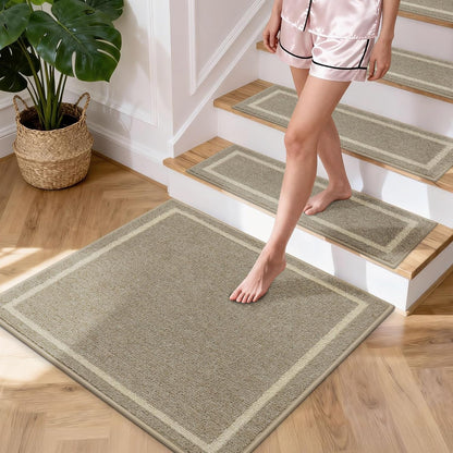 COSY HOMEER Soft Stair Treads Non-Slip Carpet Mat 28inX9in Indoor Stair Runners for Wooden Steps,Stair Rugs for Kids and Dogs, 100% Polyester TPE Backing 4pcs,Beige