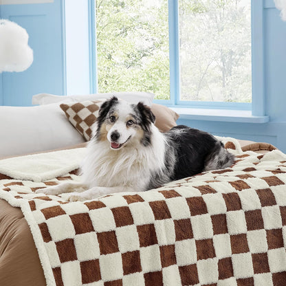 LE SURE Waterproof Dog Blanket for Large Dogs - Washable Double Sided Dog Blankets with Warm Jacquard Shag and Soft Sherpa Fleece, Pet Cat Blanket for Couch Protection, 3D Textured Cloud, Green