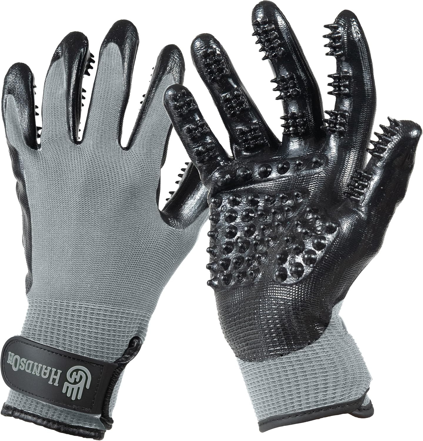 H HandsOn Pet Grooming Gloves - Patented #1 Ranked, Award Winning Shedding, Bathing, & Hair Remover Gloves - Gentle Brush for Cats, Dogs, and Horses (Black, Medium)
