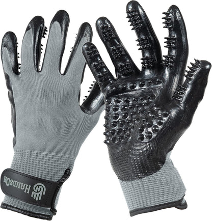 H HandsOn Pet Grooming Gloves - Patented #1 Ranked, Award Winning Shedding, Bathing, & Hair Remover Gloves - Gentle Brush for Cats, Dogs, and Horses (Black, Medium)