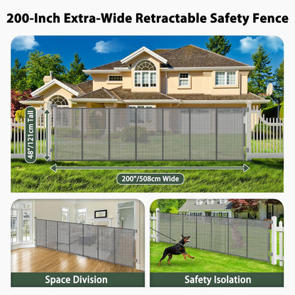 250" Reinforced Extra Wide Baby Gate Retractable Dog Gate, 21ft Extra Long Baby Gate Retractable Gates for Dogs, 48" Extra Tall Pet Gate Retractable Fence Outdoor Gate for Deck/Garage/Patio, Black