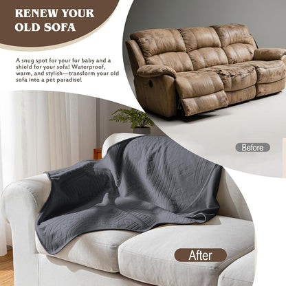 Waterproof Couch Cover, Reversible, Pet-Friendly, Washable and Anti-Slip Couch Covers for Sofa Protection with 3 Cushions, Sofa Slipcovers for Dogs and Cats (71×118in/Brown)