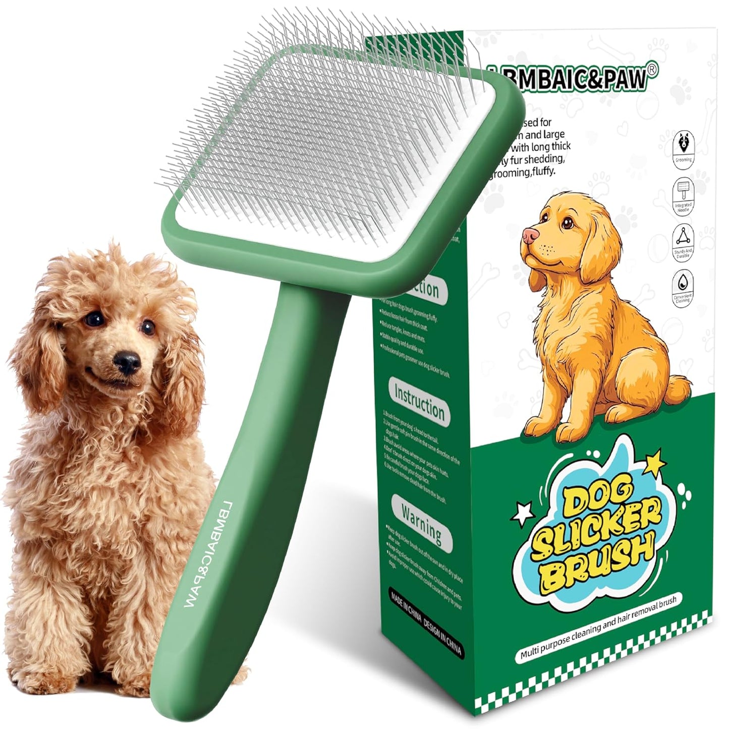 Dog Slicker Brushes for Poodles,Doodles,Goldendoodles,Bernedoodle.Dog Brushes for Thick Long Curly Fur Deshedding,Fluff,Grooming.Remove Loose Fur Quick Easy.Long Pin Slicker Brush.Wooden(Large)