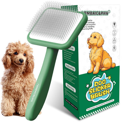 Dog Slicker Brushes for Poodles,Doodles,Goldendoodles,Bernedoodle.Dog Brushes for Thick Long Curly Fur Deshedding,Fluff,Grooming.Remove Loose Fur Quick Easy.Long Pin Slicker Brush.Wooden(Large)