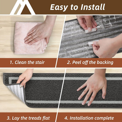 COSY HOMEER Soft Stair Treads Non-Slip Carpet Mat 28inX9in Indoor Stair Runners for Wooden Steps,Stair Rugs for Kids and Dogs, 100% Polyester TPE Backing 4pcs,Beige
