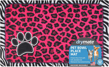 Drymate Pet Bowl Placemat, Dog & Cat Food Feeding Mat - Absorbent Fabric, Waterproof Backing, Slip-Resistant - Machine Washable/Durable (USA Made) (12” x 20”) (Indigo)
