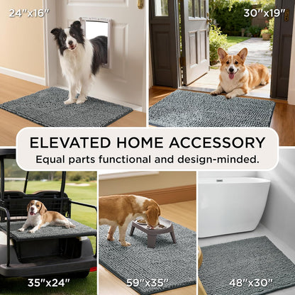 Bedsure Dog Door Mat for Muddy Paws, High-Low Absorbent Chenille Indoor Entrance Mud Dirt Trapper Soak-Stopper, Machine Washable Non-Slip Entryway Rug for Pets, 30"x19" Grey