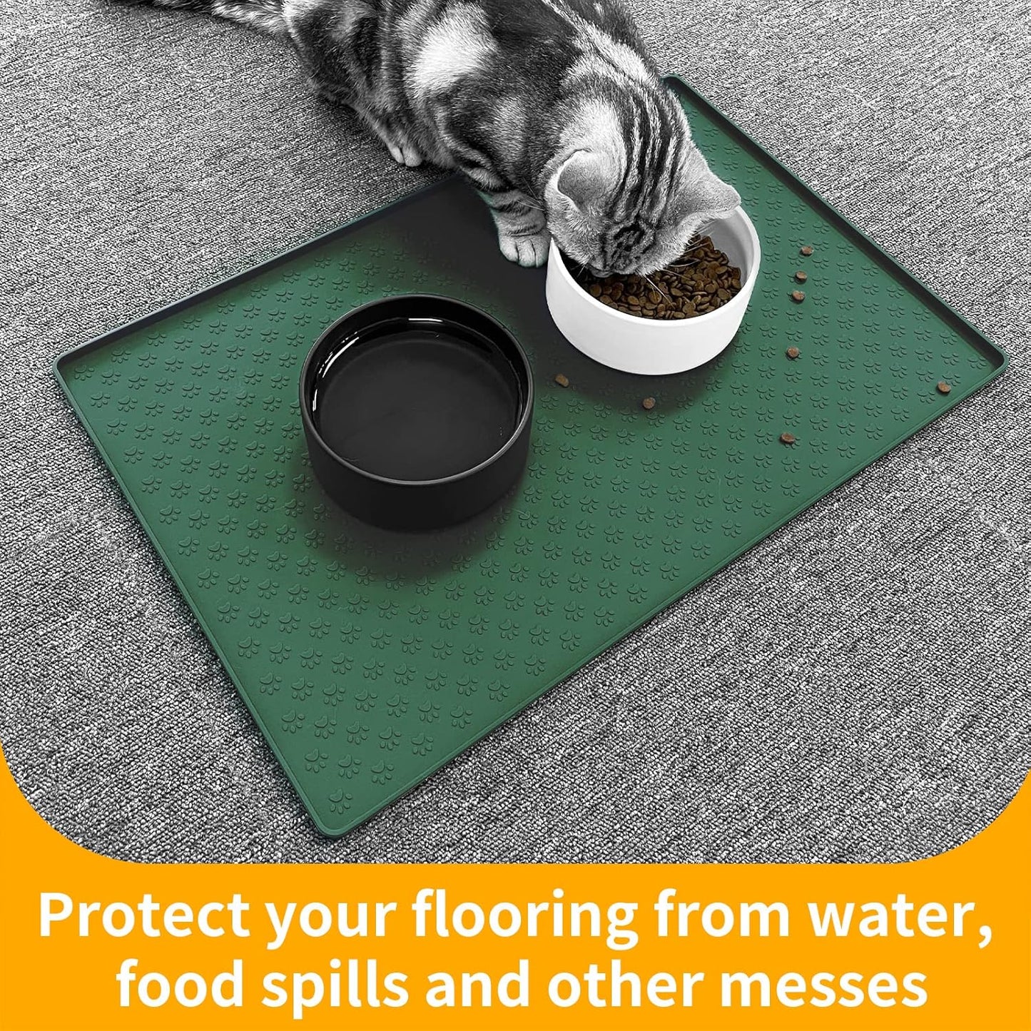 Ptlom Pet Placemat for Dog and Cat, Mat for Prevent Food and Water Overflow, Suitable for Small, Medium and Big Pet, 18" 12", Grey, Silicone