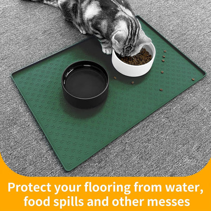 Ptlom Pet Placemat for Dog and Cat, Mat for Prevent Food and Water Overflow, Suitable for Small, Medium and Big Pet, 18" 12", Grey, Silicone