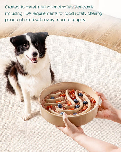 vancasso Slow Feeder Dog Bowl, 1.5 Cup Ceramic Slow Feeding Food Dish for Small and Medium Breed, Puzzle Dog Food Bowl for Fast Eater, Pink