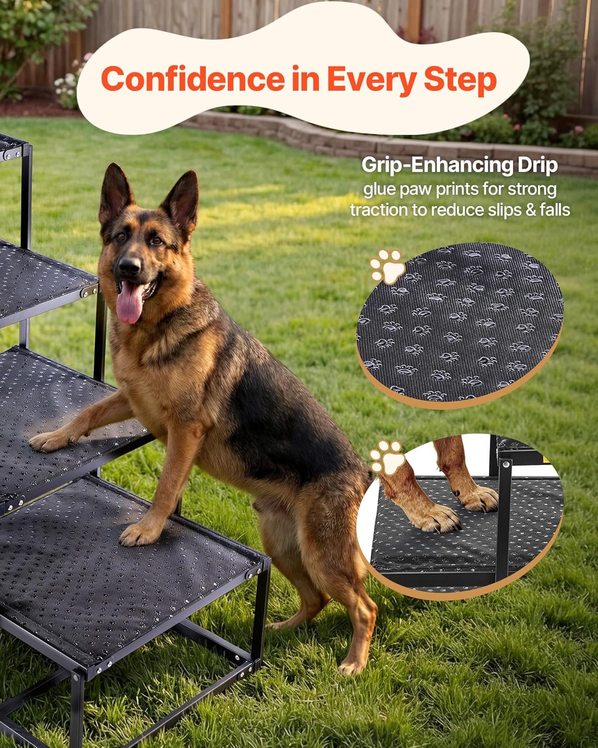 VEVOR Dog Stairs for Car, 4 Steps Extra Wide Foldable Dog Ramp for Large Dogs with Non-Slip Rug Surface, Portable Lightweight Pet Ladder for Car, SUV, Truck, High Beds, Sofas, Support up to 200 lbs