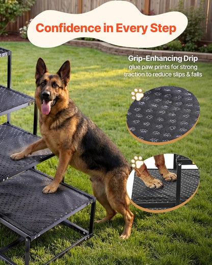 VEVOR Dog Stairs for Car, 4 Steps Extra Wide Foldable Dog Ramp for Large Dogs with Non-Slip Rug Surface, Portable Lightweight Pet Ladder for Car, SUV, Truck, High Beds, Sofas, Support up to 200 lbs