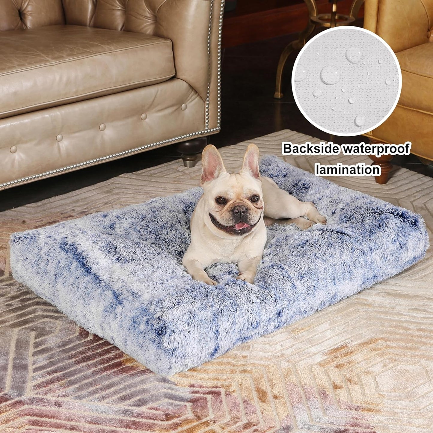 Bedfolks Waterproof Dog Crate Bed, Plush With Removable Washable Cover, Faux Fur Crate Pad for Medium Dogs, Fluffy Kennel 29"x21", Dark Grey