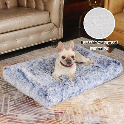 Bedfolks Waterproof Dog Crate Bed, Plush With Removable Washable Cover, Faux Fur Crate Pad for Medium Dogs, Fluffy Kennel 29"x21", Dark Grey