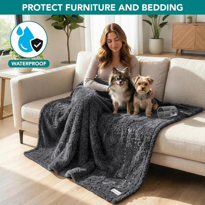 PetAmi Fluffy Waterproof Dog Blanket for Couch and Bed, Reversible Sherpa Pet Throw, Pee Proof Furniture Protector Sofa Cover, Washable Cat Blanket for Medium Large Dogs and Cats (Beige Cream, 60x80)