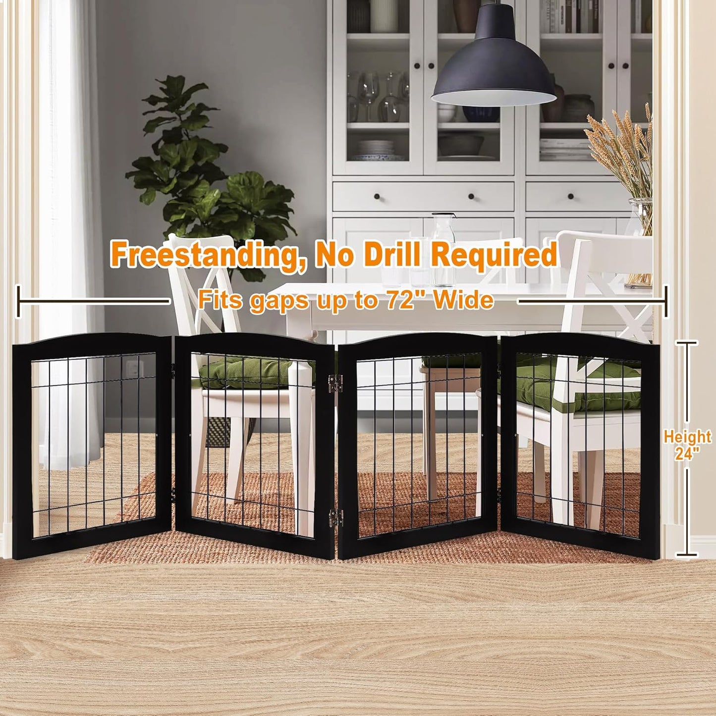 LZRS 2-Panel Freestanding Foldable Wood Dog Gate – Solid Wood & Steel Wire, Chew-Resistant Pet Barrier for Indoor Use, Ideal for Small to Medium Dogs, White