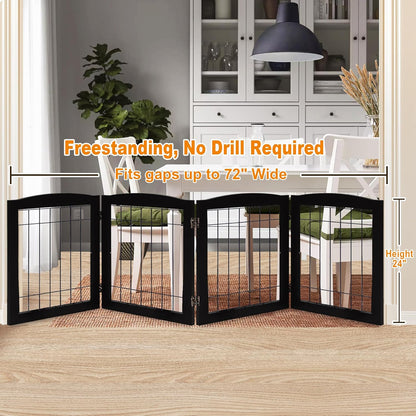 LZRS 2-Panel Freestanding Foldable Wood Dog Gate – Solid Wood & Steel Wire, Chew-Resistant Pet Barrier for Indoor Use, Ideal for Small to Medium Dogs, White