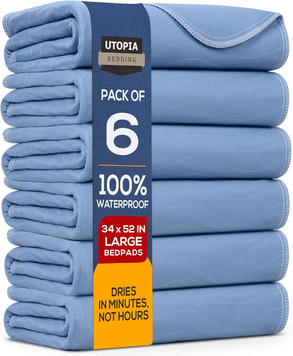 Utopia Bedding Washable Underpads 34" x 36" (Pack of 4), Waterproof Reusable Heavy Absorbency Incontinence Bed Pads for Adults, Kids, Elderly and Pets, Bedwetting Pads for Sofa and Couch (Blue)