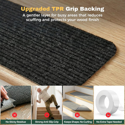 MBIGM 8" X 30" (15 in Pack) Nonslip Carpet Stair Treads Non-Skid Safety Rug Slip Resistant Indoor Runner for Kids Elders & Pets with Reusable Adhesive - Brown - Non Slip Stair Treads Indoor