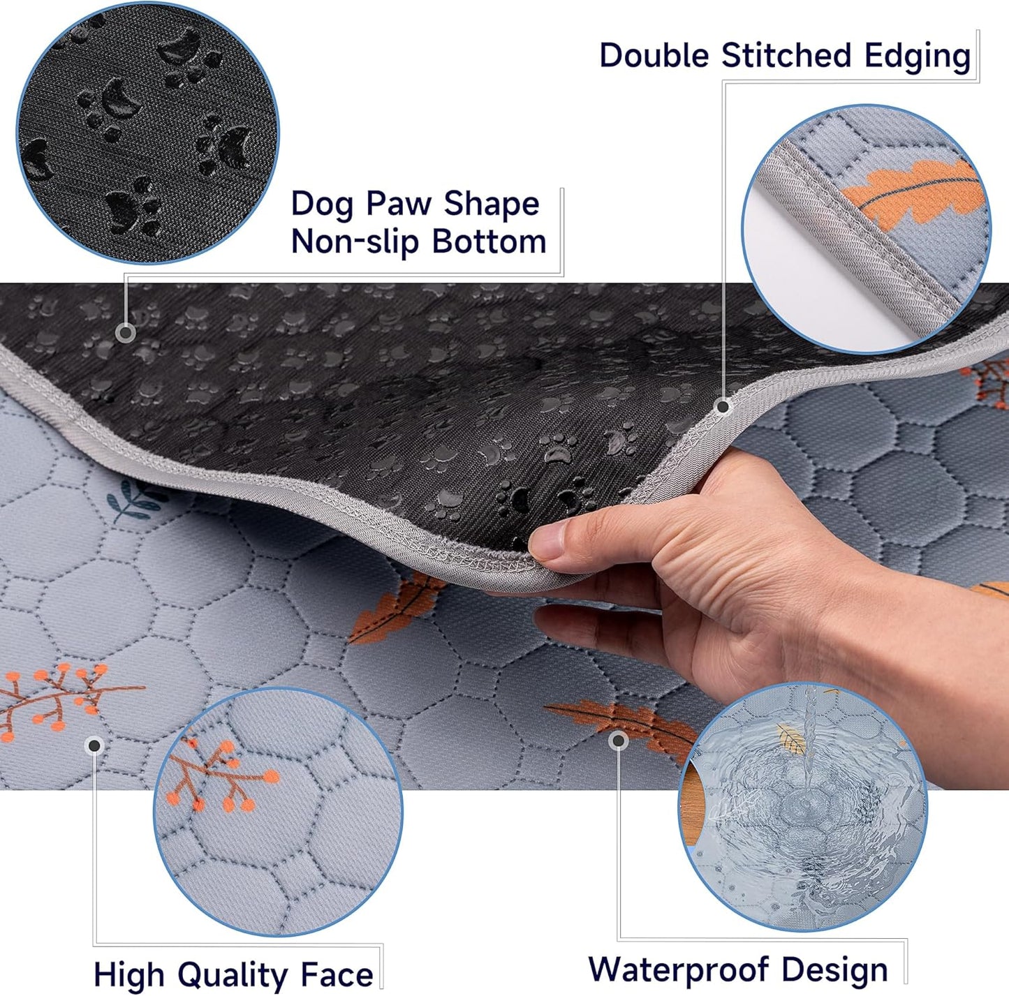 Sunheir Washable Pee Pads for Dogs Large 48" x 48" 2-Pack Reusable Puppy Pads Pet Training Pads, Absorb Dog Mats, Whelping Pad, Non-Slip Protects Against Urine Leakage (Leaves - Deep Grey, 48x48)